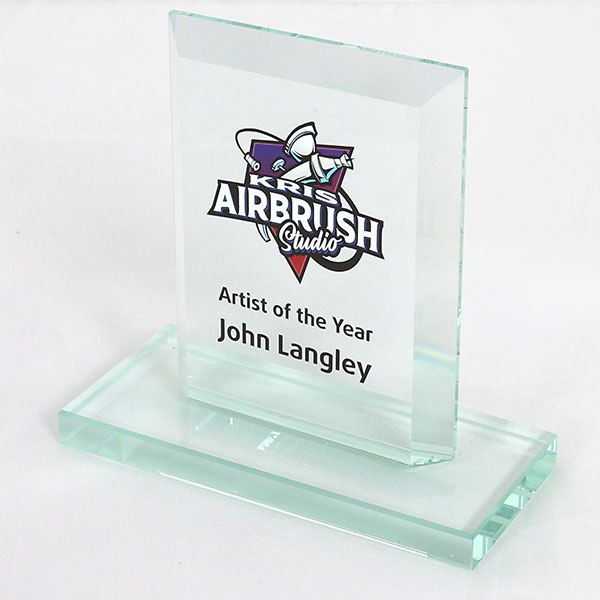 L037 12cm Jade Glass Bevelled Edge Award