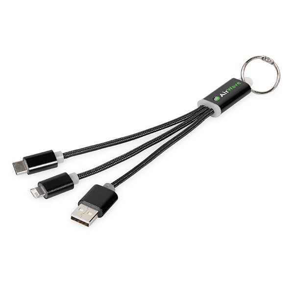 P021 Metal 3 in 1 Charging Cable with Key Ring - 1 Colour