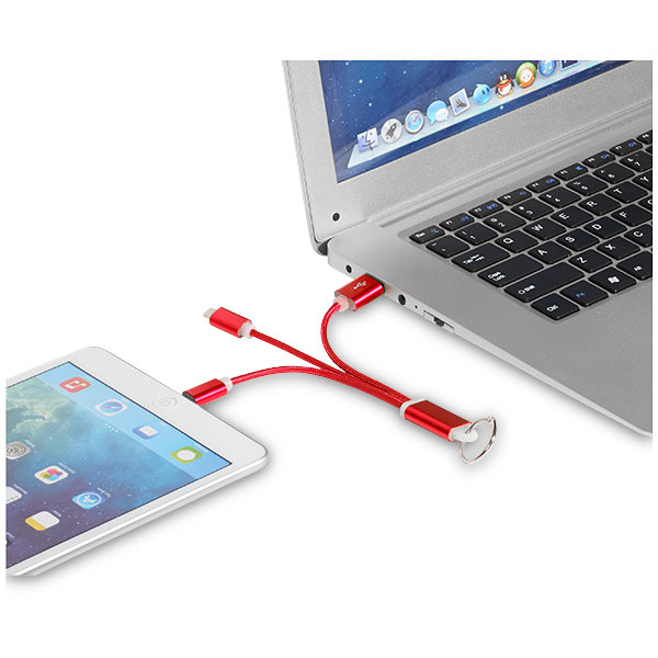 P021 Metal 3 in 1 Charging Cable with Key Ring - 1 Colour