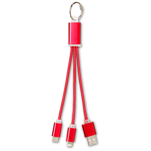 P021 Metal 3 in 1 Charging Cable with Key Ring - 1 Colour