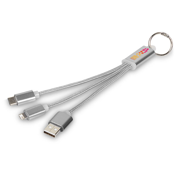 P021 Metal 3 in 1 Charging Cable with Key Ring - 1 Colour