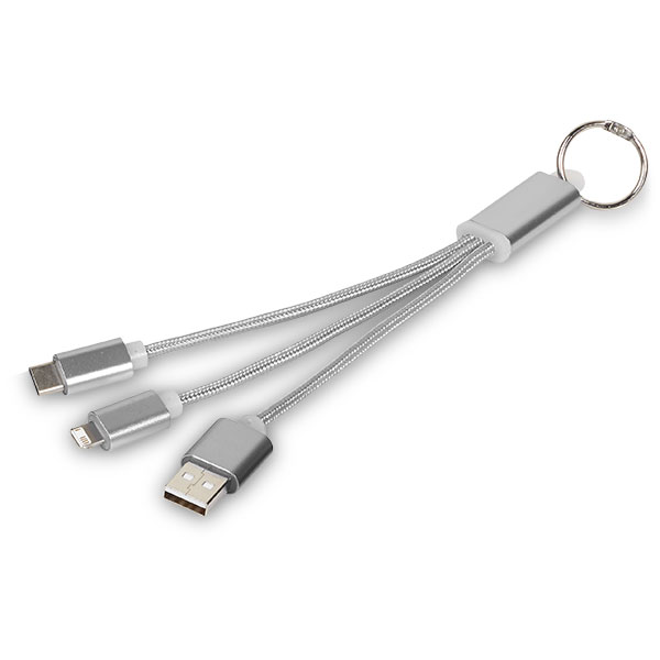 P021 Metal 3 in 1 Charging Cable with Key Ring - Engraved